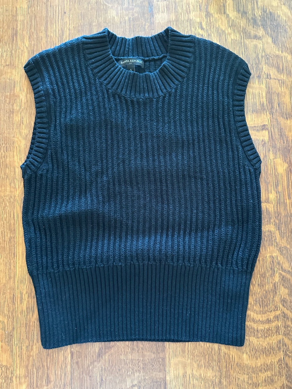 Banana Republic Black Ribbed Knit Sleeveless Cotton Sweater Vest Top